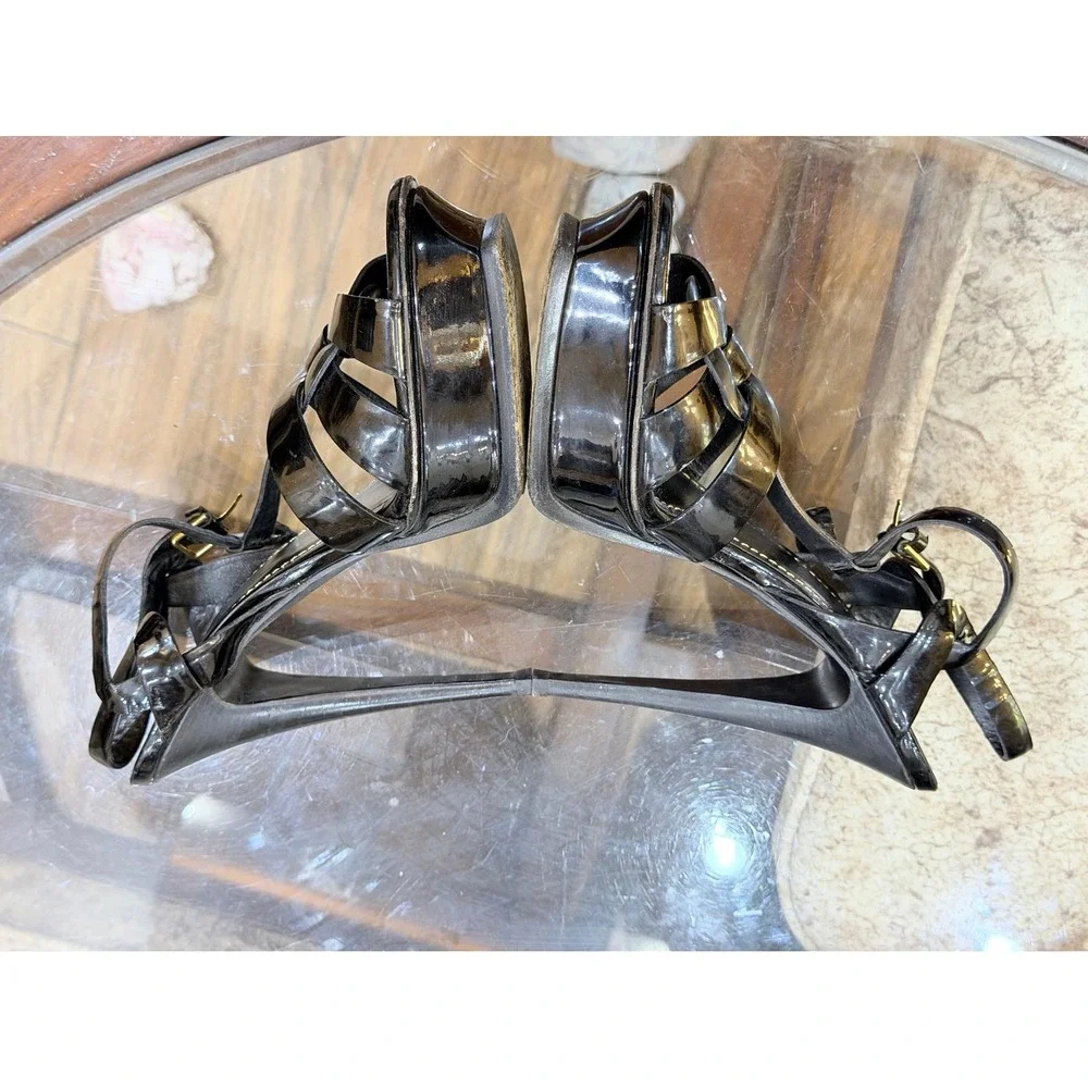 Yves Saint Laurent Tribute Black Patent Leather Platform Sandals EU 40.5 YSL